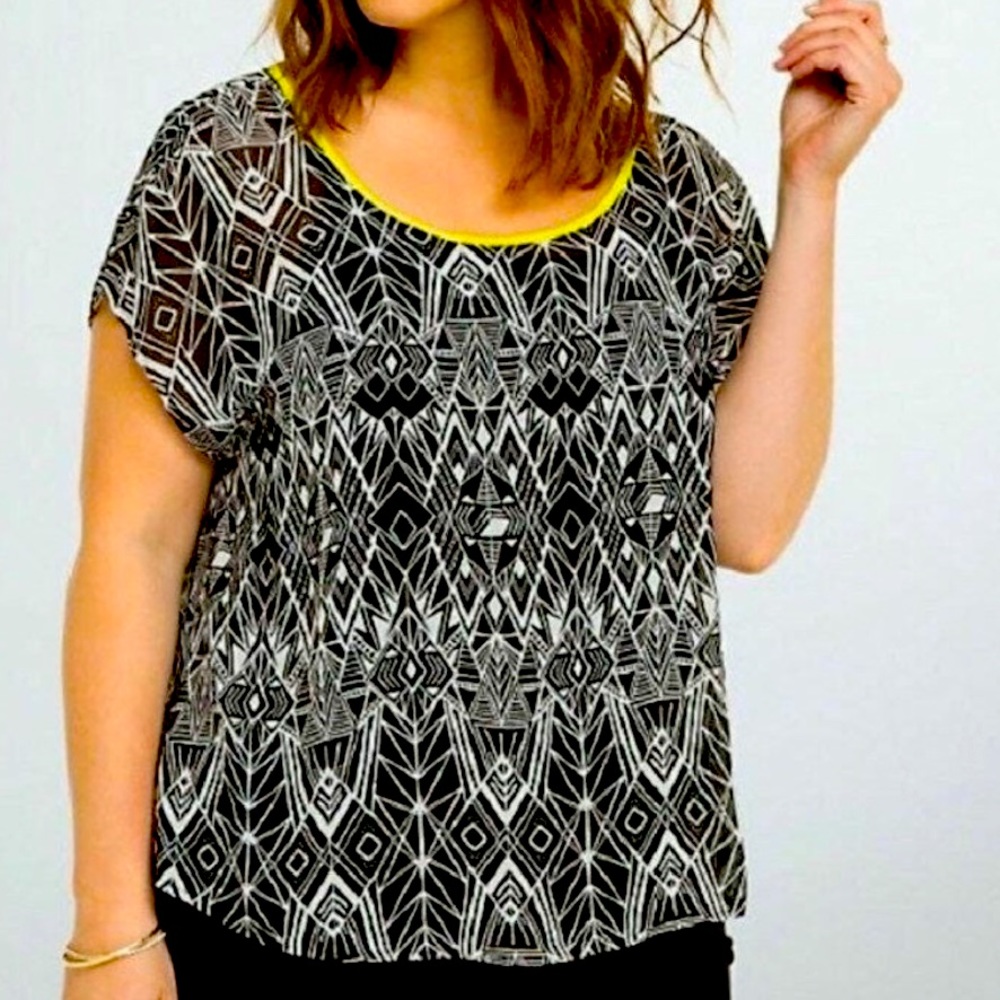 Torrid sheer geo tribal print crossback top